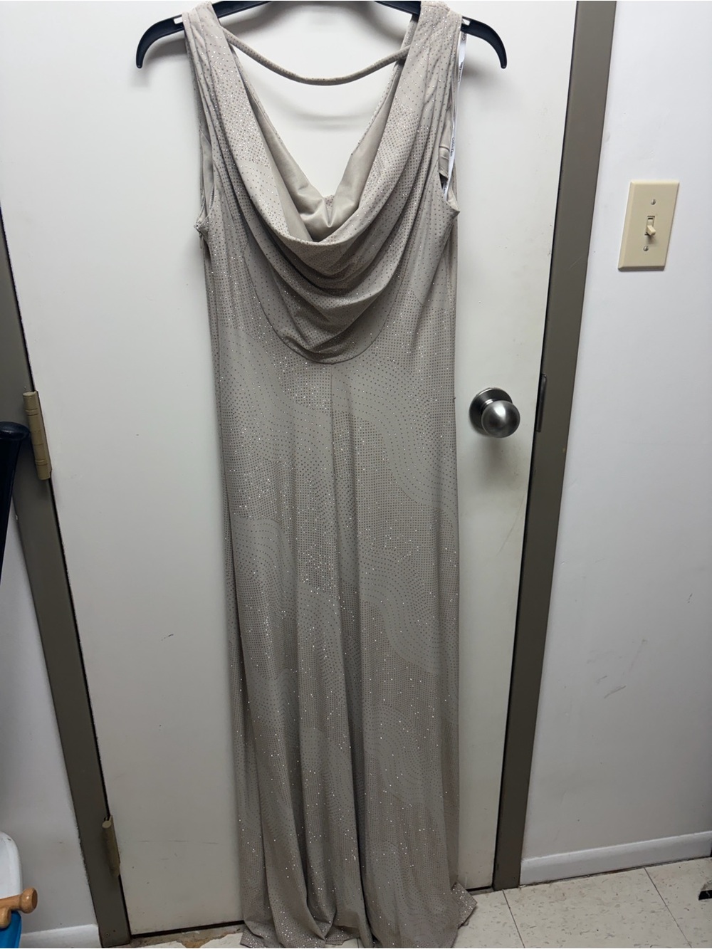 Calvin Klein Taupe Beaded Cowl Neck Maxi Dress